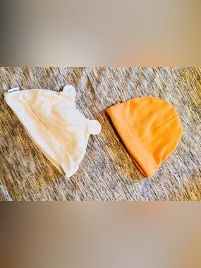 Baby Beanie Set - Cream & Orange